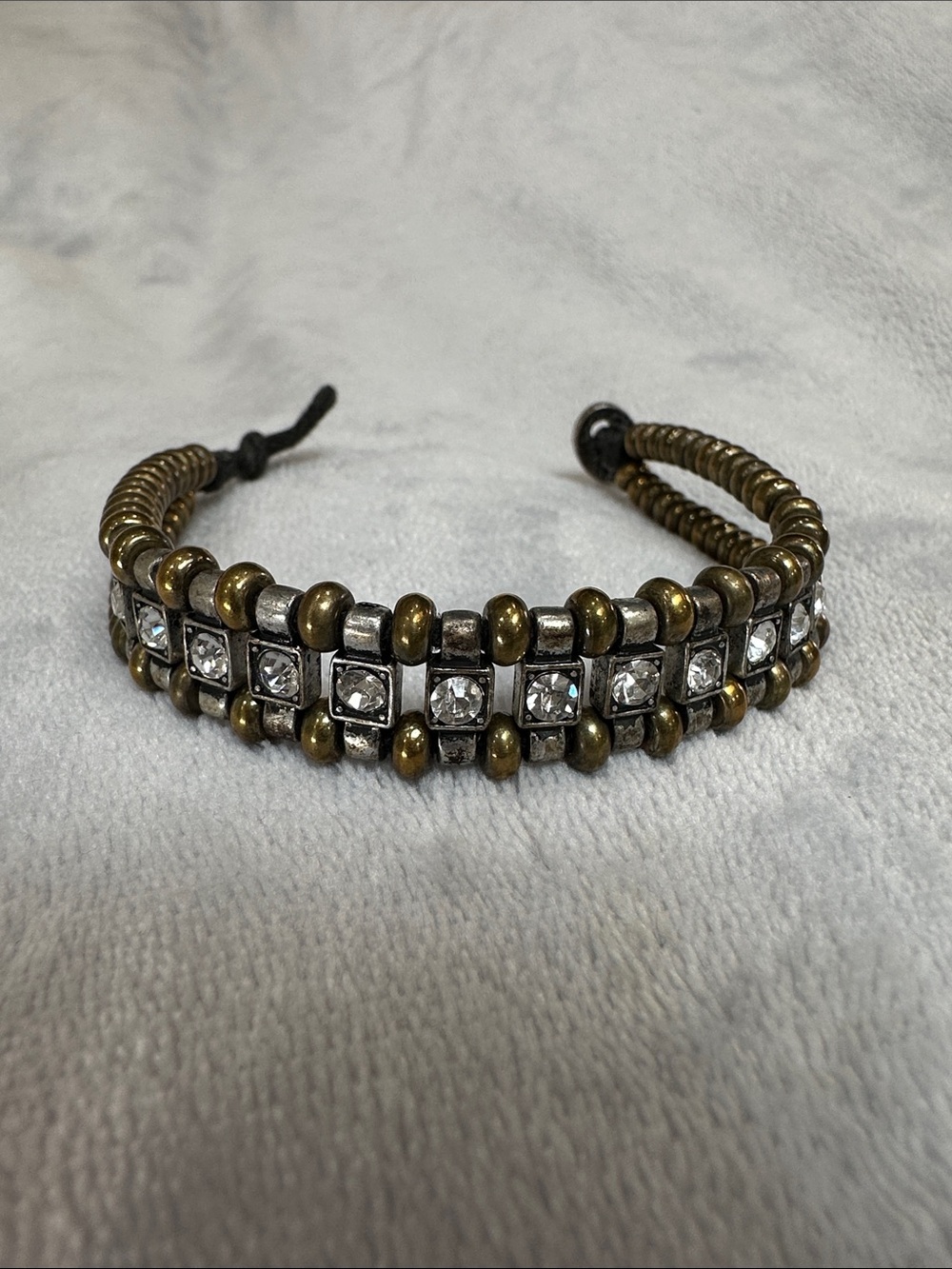 Stella & Dot Beaded Bronze & Silver with Crystal Accent Women’s Bracelet. 7.5”